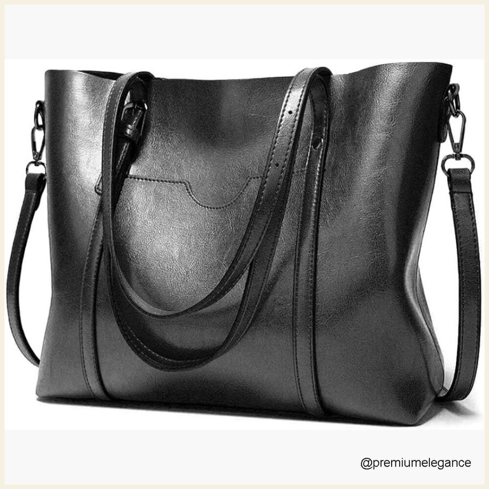 Large PU Leather Tote Satchel with Adjustable Shoulder & Crossbody Strap